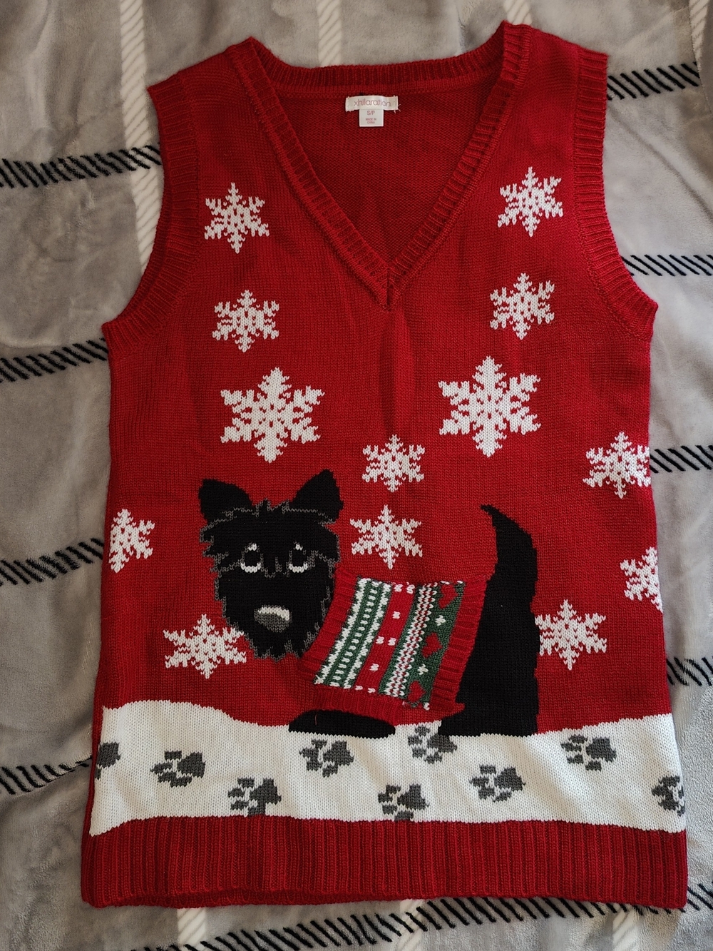 Festive Red Holiday Sweater Vest with Scottie Dog Small